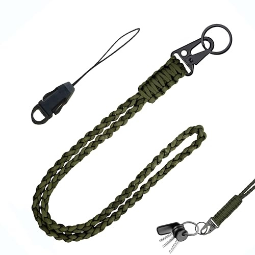MustuVerve Laccetto da collo in paracord, portachiavi, cordino da uomo, portachiavi in ​​paracord, laccetto porta badge intrecciato rinforzato per documenti d'identità, chiavi, cellulare