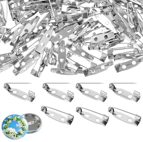 Xinjoduz 100 Stück Broschennadeln 20mm, Silberne Anstecknadeln Sicherheitsnadeln Klein Anstecknadeln Metall Brosche-Pins mit 2 Löchern Anstecker Pin für Broschen Schmuck Handwerk und DIY Projekte