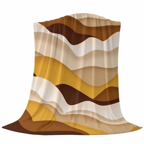 Brown Orange Gradient Waves Flannel Fleece Throw Blanket, Ocean Spray Blanket Lightweight Soft Warm Blankets for Couch Bed Sofa Living Room All Season Use, 60x80in