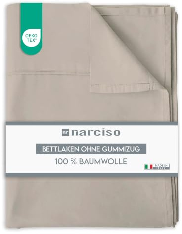 Narciso - Bettlaken Ohne Gummizug 150x290cm, Laken ohne Gummizug Made in Italy, Hypoallergen und Atmungsaktiv, Kann mit Unseren Baumwollkissenbezügen und Spannbettlaken Kombiniert Werden