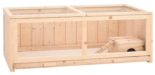 Boltkex Jaula de hámster de madera maciza de abeto, 104 x 52 x 38 cm, con techo de malla de alambre y frente para animales pequeños como conejos, cobayas, ratones, roedores, hurones, erizos, como caño