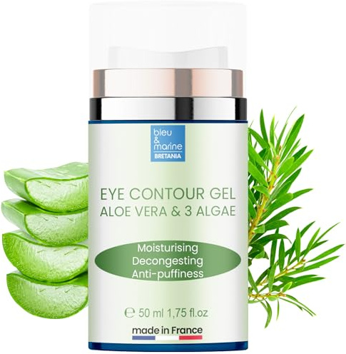 bleu & marine Bretania - Gel Contorno de Ojos Aloe Vera y Algas 50 ml | Antiarrugas e Hidratante | Reduce Ojeras y Líneas de Expresión | Aloe Vera Puro y Sabila Natural, Claro, 50 ML