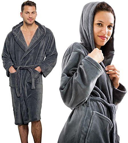 Close Up Henry's Cozy Fleece badrock – dam och herr morgonrock, antracit/grå, basturock, storlek S – XL (M)