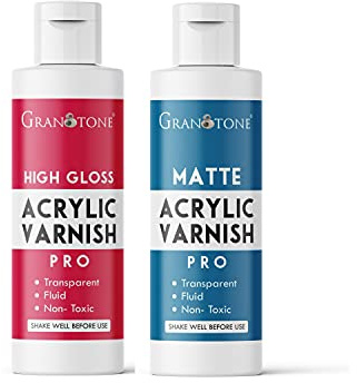 GRANOTONE Clear Coat Acrylic High Gloss & Matte Varnish Finish 100 ML Each 6.6 fl oz Pack of 2 Non Yellowing Non Toxic Anti Crazing for Pro Artists Hobby Painters