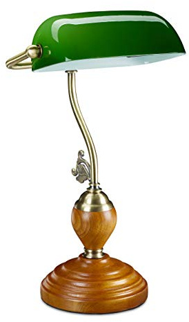 Relaxdays Lámpara Banquero Vintage Escritorio, Tulipa Cristal Orientable, Base Madera, E27, Retro, 45x26,5x18,5cm, Verde