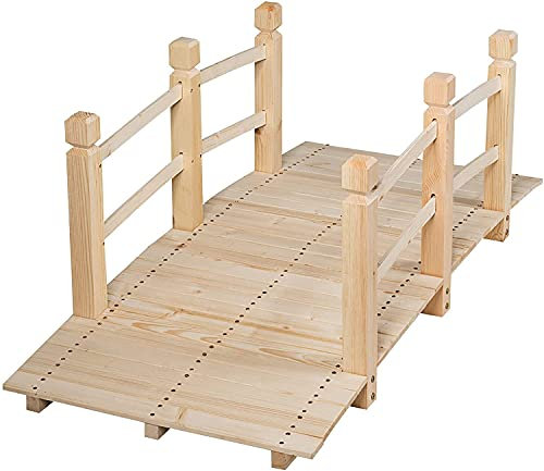 RELAX4LIFE Ponte da Giardino in Legno Massello con Braccioli, Ponte Decorativo da Giardino, Stagno, Corsi d’Acqua e Passaggi, Ponte in Legno di Abete con Ringhiera di Protezione (Stile 5)