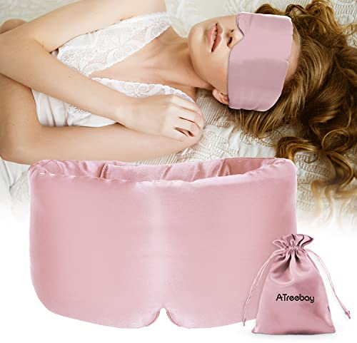 ATreebag Silk Sleep Mask for Women Men, Mulberry Silk Eye Sleeping Mask & Blindfold with Adjustable Strap, Blackout Eye Cover for Sleep Travel Yoga Nap, Large Size, Light Plum