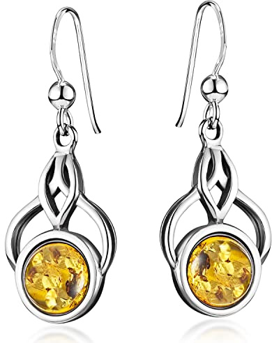 MATERIA by Matthias Wagner Bernstein Ohrringe hängend - Damen Ohrhänger keltisch orange braun SO-474