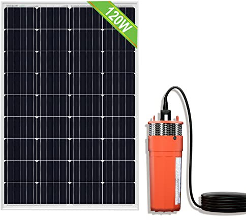 Pompa a pozzo solare, set pompa a pozzo profondo solare da 120W, pompa sommersa da 12V (96W) con pannello solare da 120W per irrigazione, pompaggio.
