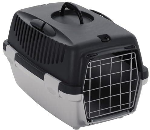 vidaXL Transportbox für Haustiere kleine Katzen Hunde Kaninchen, Hundetransportbox Hundebox mit Metalltür Griff, Katzentransportbox Katzenbox 5-6kg, Grau Schwarz 48x32x31cm PP
