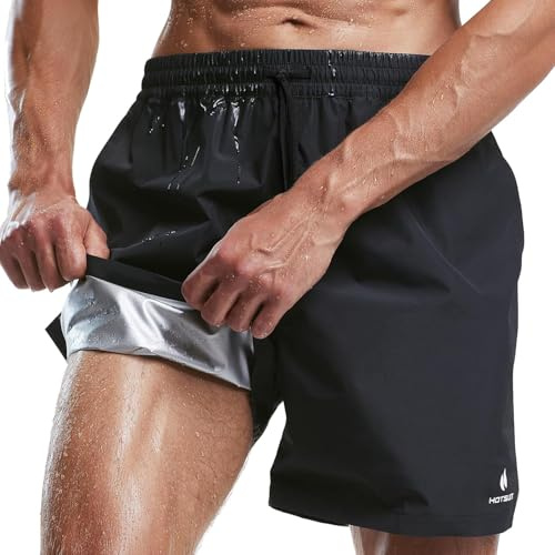 HOTSUIT Herrshorts bastu svett bastu byxor gym träning svett bastu kostym träningsshorts för viktminskning, Svart, XXL
