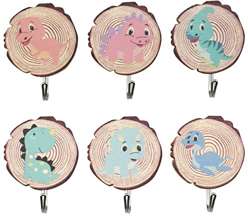 YunBey 6 Stück Kleiderhaken Kinder, Wandhaken Holz Garderobenhaken Selbstklebend, Karikatur Haken Ohne Bohren für Kinderzimmer, Handtuchhalter, Türhaken