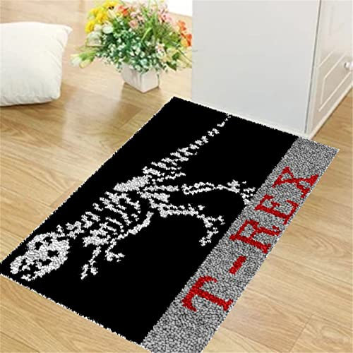 VIONNPPT Djurmönster, knytmatta, gör-det-själv, broderikudde, matta, obearbetad, virkad matta-set med förtryck, haklapp-hook kit för barn och vuxna (dinosaurie, 60 cm x 40 cm)