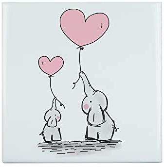 Fabulous Carreau Céramique Décoratif 15,2 x 15,2 cm - Aquarelle Peinture Elephant Ballon Coeur Enfant Mignon