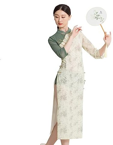 ROYAL SMEELA Abito Qipao Cinese Abito Cheongsam per Le Donne Qipao Abito Cinese Tradizionale Donne Vestito Stile Cinese Vestito Cheongsam Qipao Tradizionale Cinese Fiore Stampa Costume da Cinese