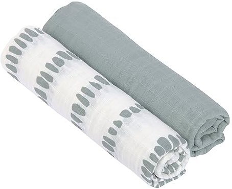 LÄSSIG Baby Puckdecke Spuckdecke Pucktuch Mulltuch 2er Set Baumwolle 120 x 120 cm/Swaddle & Burp Blanket XL Strokes silver grey