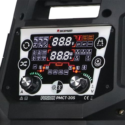 Decappower - Saldatore sinergico 200A Pulse MIG MAG MMA HF TIG CUT 6 in 1 con gas senza gas saldatrice (FUSION PMCT205)
