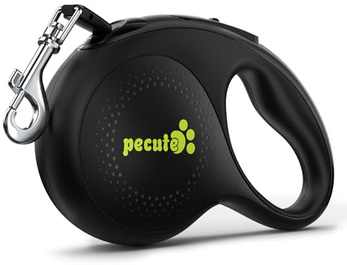 Pecute Laisse Chien Enrouleur 8m, Laisses Rétractables pour Chiens(Jusqu'à 30Kg), avec Un Boutton S'arrêter Bloquer, Ruban en Nylon avec Coutures Réfléchissantes, pour Petit, Moyen et Grand Chiens