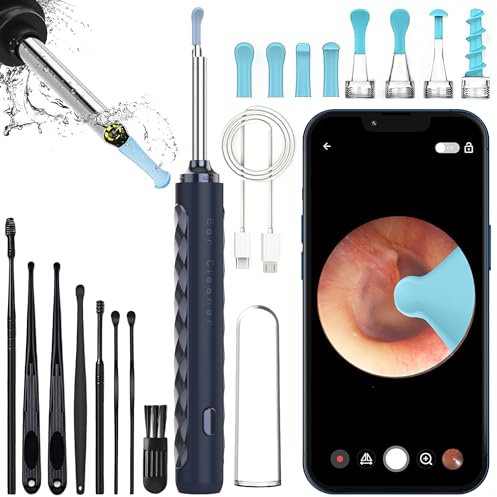 ARCIK Otoscopio Limpiador de Oidos Cera con Camara - Otoscopio Limpiador de Oídos WiFi - Ear Cleaner para Quitar Cera Oidos Fácilmente - Carga USB-C, Compatible con Android e iOS, color Azul