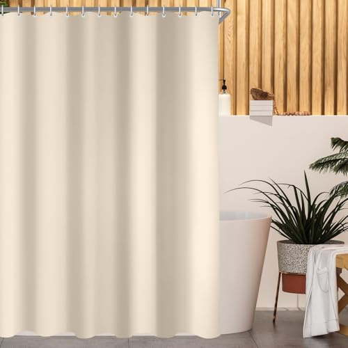 Lerores Duschvorhang 120x160 cm Beige,Beschwerter Saum Antischimmel Textil,Wasserabweisend,Waschbar Polyester Stoff Badevorhänge für Badezimmer,Badewanne mit 8 Duschvorhangringe