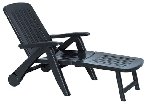 Tomaino - Sonnenliege aus Kunststoff für den Außenbereich, Meer, Pool, Camping, Rückenlehne in 5 Positionen verstellbar, zusammenklappbar, mit Rädern für einfachen Transport (schwarz)