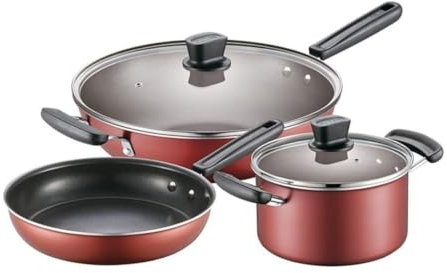 Batteria di Pentole Set Di Pentole 3 Pezzi Set Di Pentole Per Zuppa Wok Con Coperchio In Vetro Padella In Lega Di Alluminio Set Di Pentole Antiaderenti Da Cucina Batteria di Pentole per Induzione