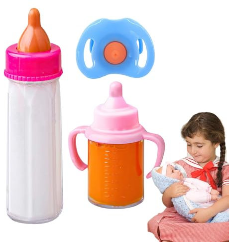 Puppenflaschen-Set | 3 Stück tragbare Milch-Stillflasche Puppenzubehör - Flexibles Puppen-Fütterungsspielzeug-Set, multifunktionales Rollenspiel-Fütterungsspielzeug-Set mit Schnuller für und Mädchen