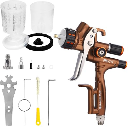 PORPHIS Paint Spray Gun PRD-717 VS Type with Split Nozzle 1.3mm Automotive Refinishing Spray Gun, Brown