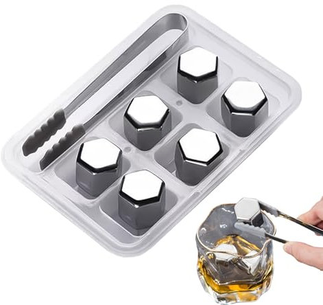 Cubi di ghiaccio in acciaio - pietre di raffreddamento in metallo riutilizzabili, tecnologia di raffreddamento rapido | Cubi smaltati esagonali in acciaio inossidabile, rocce di raffreddamento a vodka