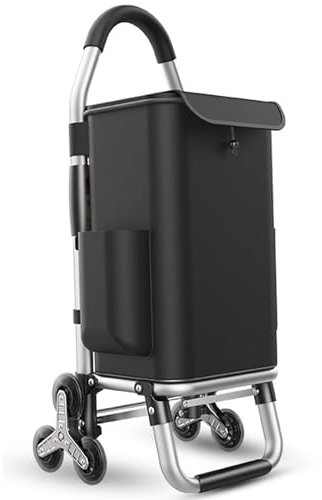 Carretilla portátil plegable para escalera, con 6 ruedas grandes silenciosas, ligera e impermeable, desmontable, para subir escaleras (negro)