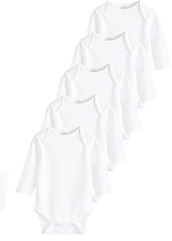NEXT Unisex Bambino Confezione da 5 body per neonati a maniche lunghe a coste Bianco 3 Mesi