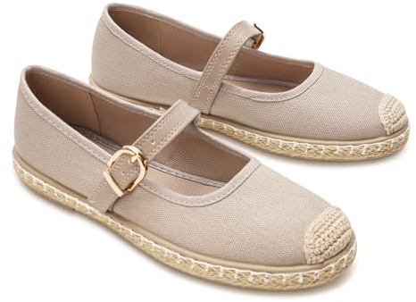 GLAMORA Ballerines Femme à Bride Chaussures Plates Toile Respirantes Style Espadrille Bout Crochet Semelle Souple Antidérapante Confort Été Mary Jane