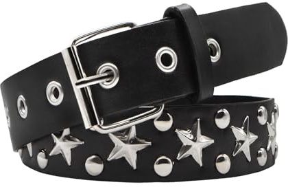 LJCZKA Gürtel mit Sternnieten für Damen und Herren,Modischer Gothic Y2k Punk Ledergürtel,Vintage Rock Halloween Gürtel für Jeans und Hosen (Schwarz)