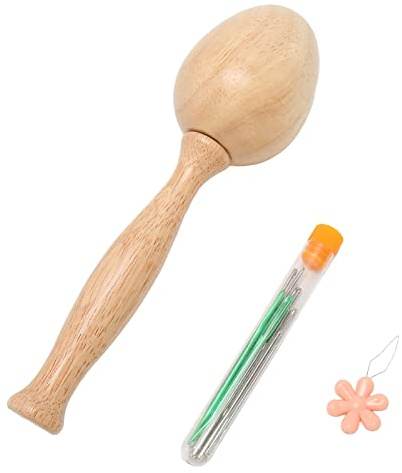 Haofy Set di Funghi per Rammendo con Superficie in Legno Levigante per Riparare Calzini e Maglioni, Manico Curvo con Contenitore Cavo per Aghi, Kit da Cucito per Rammendare la Casa, Progetti di