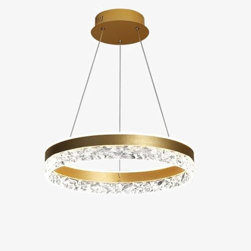 LYMSXAZOU Lámpara de araña LED Moderna de Cristal, Redonda y Ajustable, con Acabado Cromado, Regulable, Ideal para Comedor, Sala de Estar y Dormitorio (Dorada).
