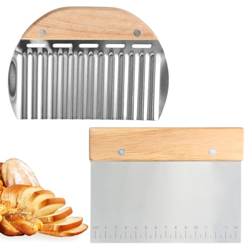 Samlonge 2 Pezzi Tarocco per Impasti con manico in legno, Taglia Impasto in acciaio inox, 15cm Raschietto Impasto con scala, tagliapasta per Tagliare Pasta Fresca, Pane, Torte, Verdura, Panini