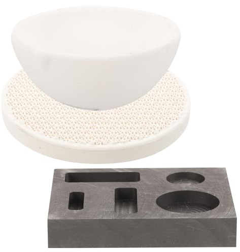 HOODANCOS Crisol para Fundir Metales 10 Onzas Molde Redondo Pequeño Tipo Panal y Soporte 5 Ranuras para Aceite 100 G Kit de Herramientas para Fundición de Oro y Plata Resistente al
