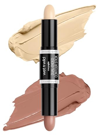 Wet n Wild MegaGlo Dual-Ended Contour Stick, Stick Contouring 2-in-1 Bronzer e Illuminante, Formula Cremosa Sfumabile per Viso Naso e Mascella, Medium/Tan