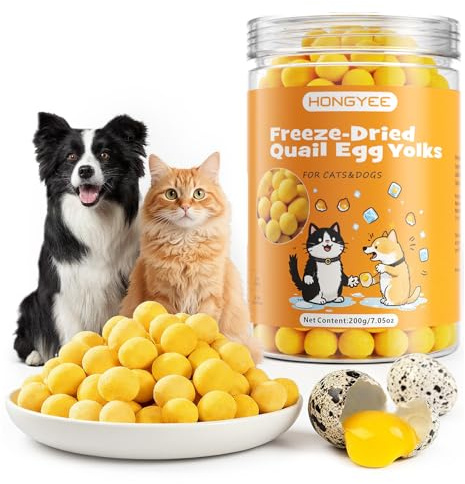 Tuorlo d'uovo di quaglia liofilizzato (200 g), uno snack quotidiano per cani e gatti, Snack per animali domestici 100% naturale, senza additivi, adatto per l'addestramento e la cura del pelo.