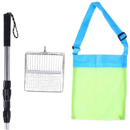 Xiuganpo Setaccio da Spiaggia, Setaccio per Sabbia in Metallo da 41 Pollici, per Conchiglie con Borsa in Rete Espandibile Paletta in Metallo per Conchiglie Tesori da Spiaggia in Vetro Marino (1 Pala