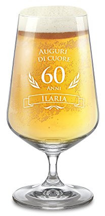 AMAVEL Bicchiere per Birra Chiara con Incisione, 60 Anni, Personalizzato con Nome, Calici a Tulipano in Vetro, Bicchieri Particolari, Idee Regalo Compleanno, 0,4l