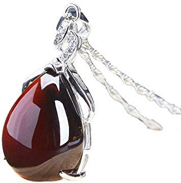 ZHIBO Collana da donna con ciondolo a goccia in granato naturale, Pietra