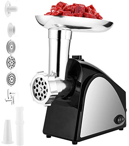 COOCHEER Picadora de Carne Eléctrica,2000W Salchicha Máquina De Carne y Máquina Picadora Carne con 3 Placas de Molienda,Acero Inoxidable, Negro