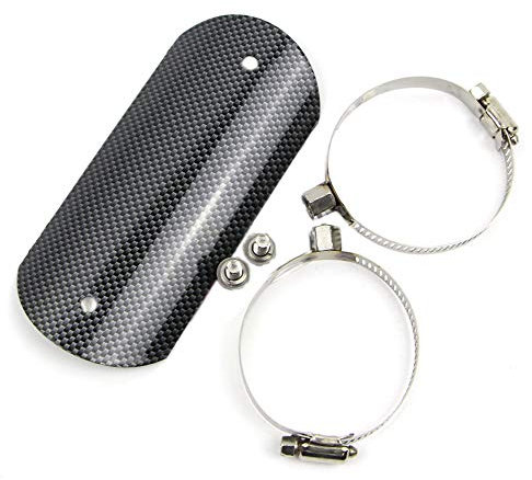 Dreamseek Exhaust Heat Shield for Universal Motorcycle Stainless Steel Middle Pipe Heat-shield Link Muffler Protector Curved Cover Carbon Fiber Style with 2 Clamps