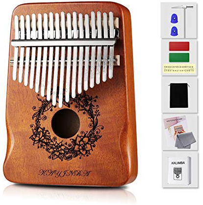 Kalimba 17 Keys Thumb Piano Portable Mbira Sanza Music Instrument Gift for Kid with Tuning Hammer Piano Bag Study Instruction(Browm)