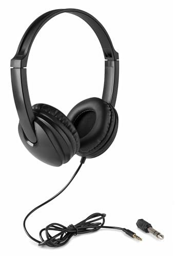Vonyx VH100 Auriculares de Estudio, Negro, Cómoda Diadema Acolchada y Ajustable, Buena reproducción de Graves, con Adaptador Jack 3.5/6.35, Ideal para Escuchar música
