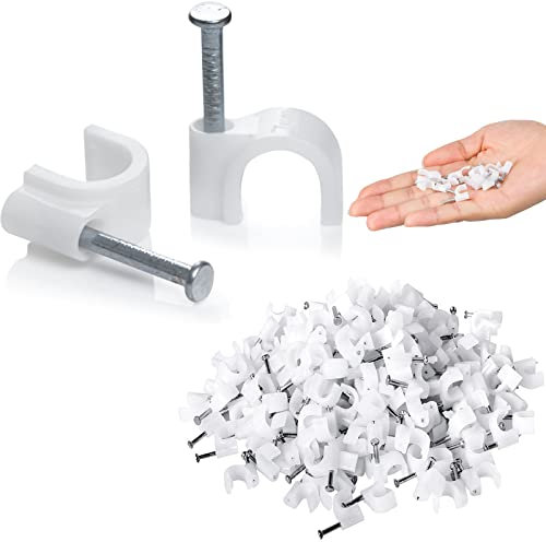 Round Cable Clips, 100 Pack 5mm White Wire Cable Clips Management with Steel Nail for TV Computer Telephone (5mm)