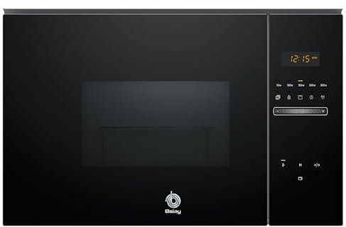 Balay 3CG5172N2 - Microondas, electrónico, Encastrable sin marco, 38 cm, 20 l, 5 F, Aqualisis, Ap. lateral izquierda, 8 recetas, Plato giratorio 25.5 cm, Con grill, Cristal Negro