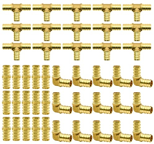 45pcs 1/2 PEX Fittings, Elbow TEE Straight Couplings Set, PEX Brass Crimp Fitting Combo with Tees, Elbows, Straights