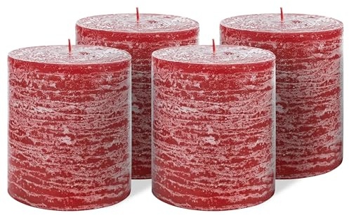 Brandsseller blockljus, set om 4, 9 x 10 cm, julljus, adventskrans, bordeauxröd
